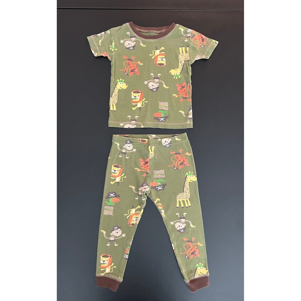 Just One You by Carters Boys 2T Pirate Animal Pajama Set Green Cotton 2pc 1339